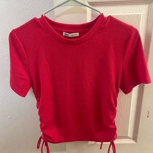 Never Worn. Hot Pink Cropped Zara Tshirt. Scrunched sides